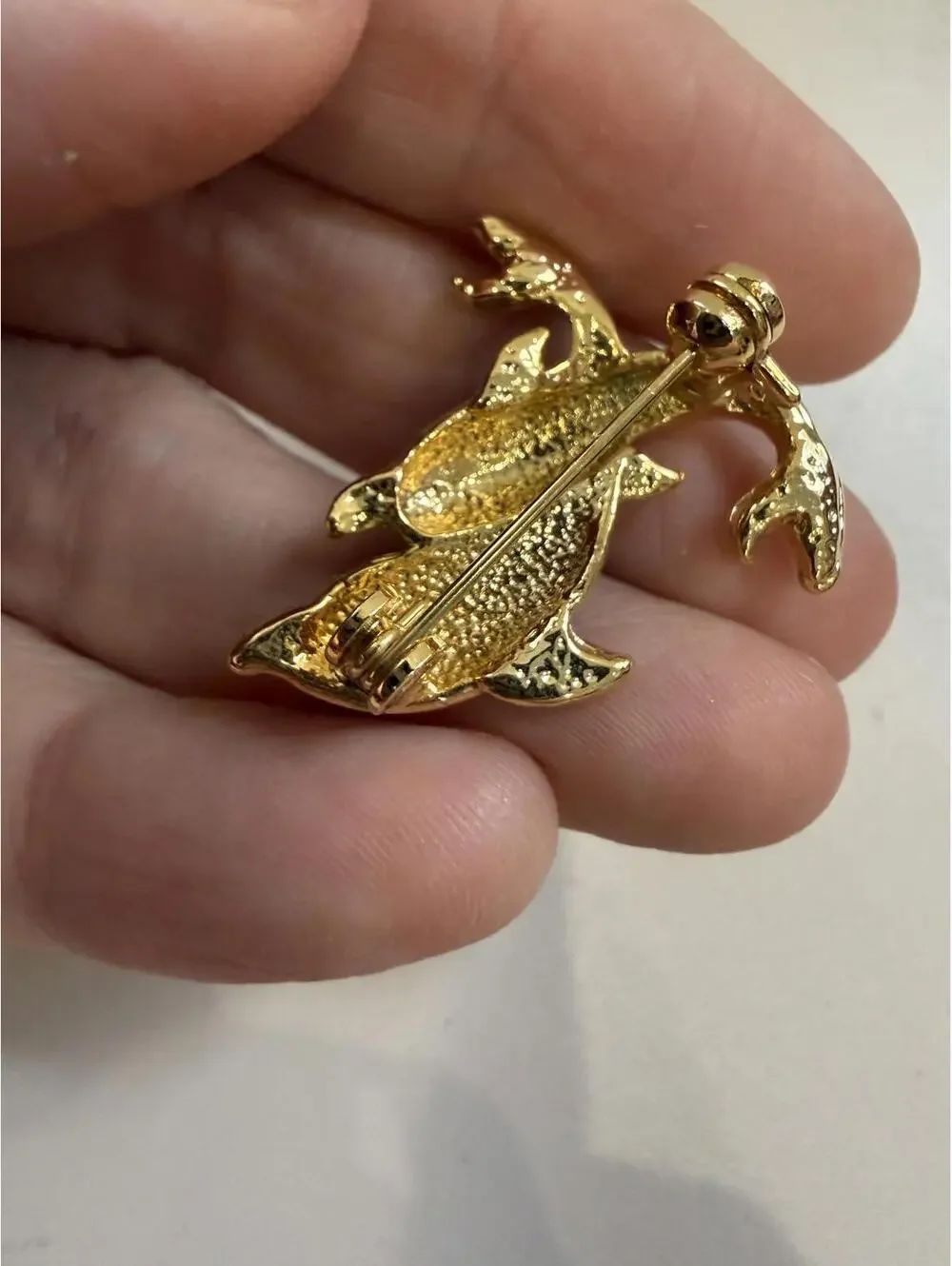 Vintage Dolphin Entwined Enamel Brooch Pin